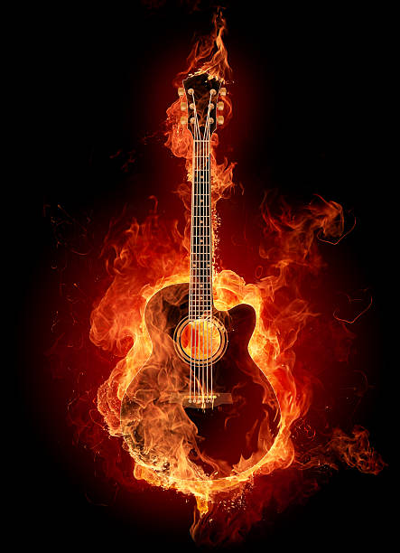 guitarra de incendios - guitarra fuego fotografías e imágenes de stock