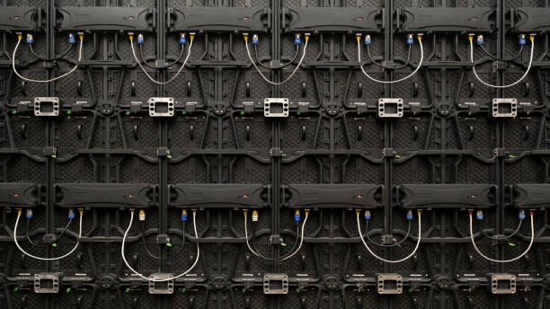 Backside of the big LED screen monitor display with power input and output wire The backside of the big LED screen monitor display with power input and output wire input output pictures stock pictures, royalty-free photos & images