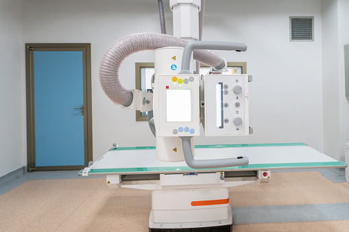 A beautiful shot of an X-ray or CT scanner in a modern hospital