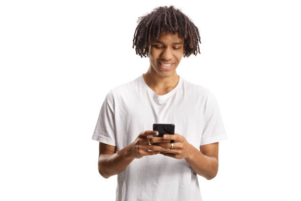 istock Afro american young man using a smartphone and smiling 1460723239
