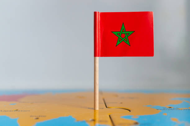 istock Small flag of Norway on a wooden stick fixed on the globe 1460724748
