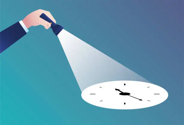 Vector illustration of Use a flashlight to find the clock