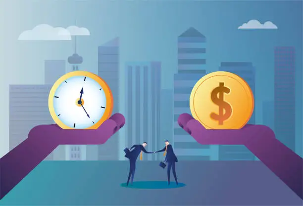 Vector illustration of Time traded with dollars, buy time with money