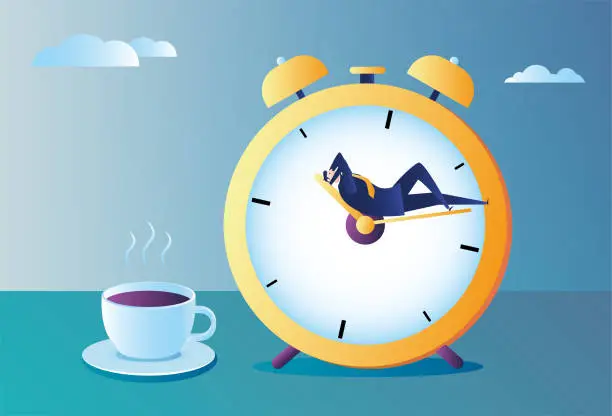 Vector illustration of business man resting inside the alarm clock
