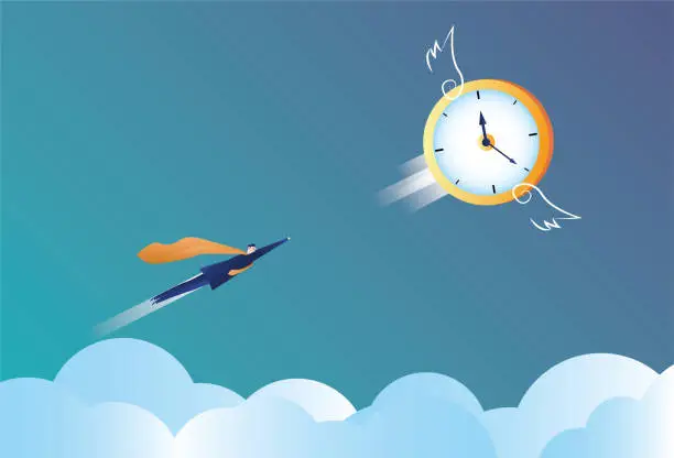 Vector illustration of superman chasing time