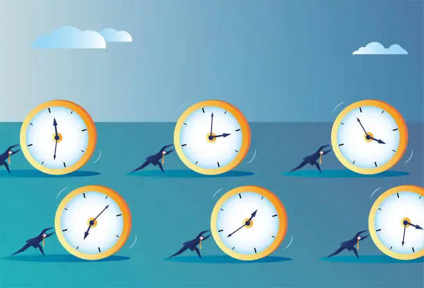 Vector illustration of People try to push the time forward