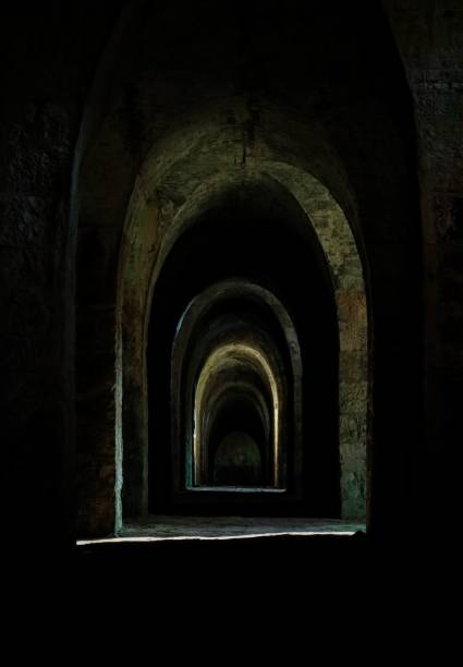 istock Vertical shot of an arched dark tunnel 1460726976