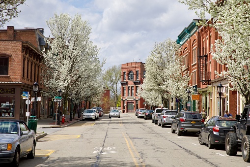 Beacon, United States – April 19, 2019: A road surrounded by buildings in Beacon