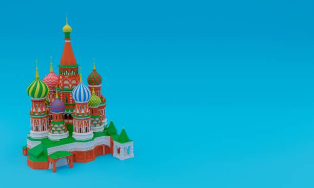 istock 3D rendering of the Saint Basil's cathedral, in Moscow on a blue background with copy space 1460727380