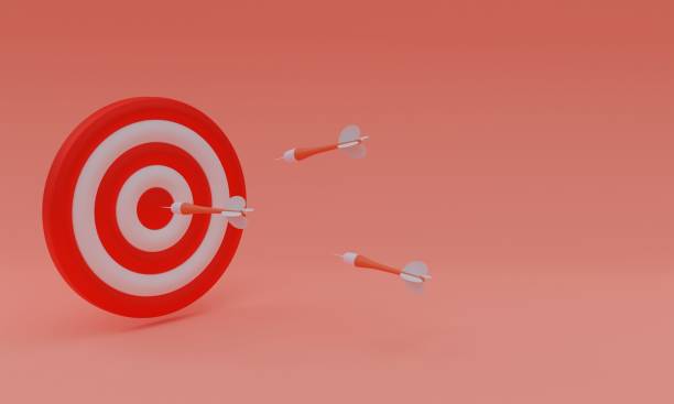 istock 3d rendering of several darts on red and white circle target with copy space on red background 1460727455
