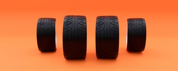 istock 3d illustration of a car wheels on an orange background 1460727558