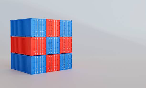 istock 3d rendering of grouped blue and red containers on a grey background. 1460727658
