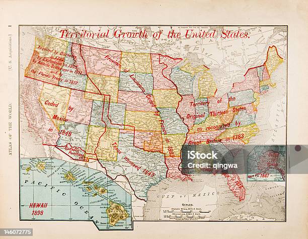 Alte Vintage Farbe Karte Der Vereinigten Staaten Erweiterung Wachstum Stock Vektor Art und mehr Bilder von Karte - Navigationsinstrument