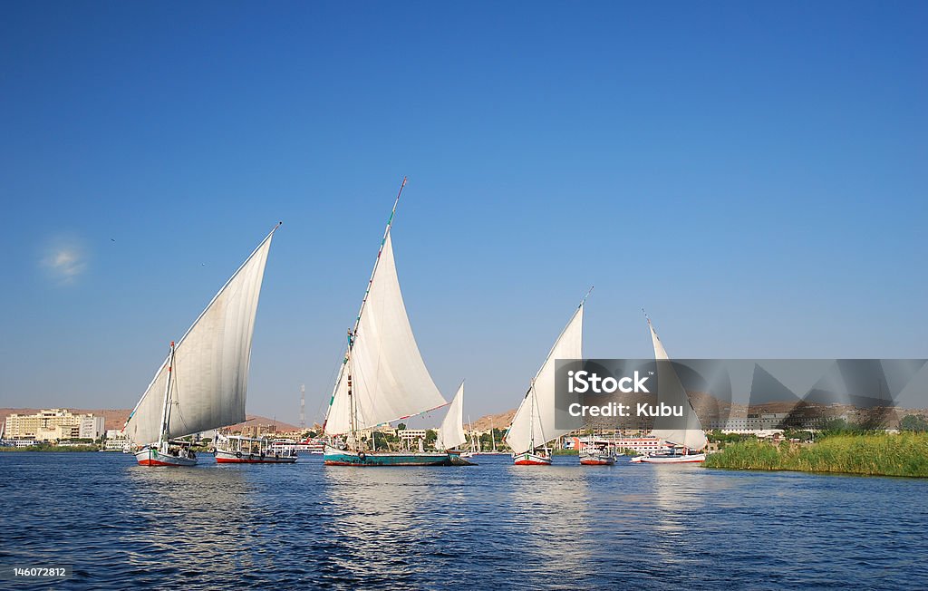 Nile river in Egypt Falukas on the Nile river in Egypt Nile River Stock Photo