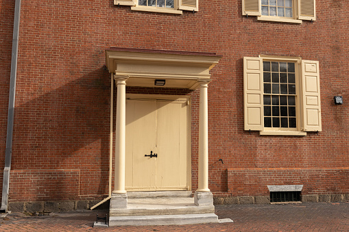 Philadelphia, Pa. USA, Jan. 28, 2023: door at Arch Street Meeting House in Philadelphia, Pa. USA