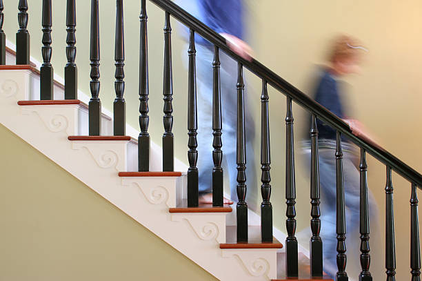Down stairs in a hurry stock photo
