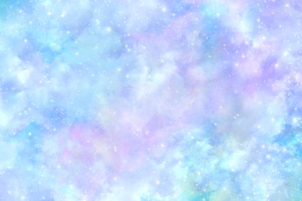 Illustration background of a soft and cute universe in pastel colors Space-inspired horizontal 300 dpi background light blue sky stock illustrations