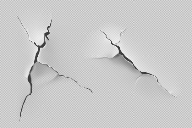 Crack of paint or paper on transparent background Crack of paint or paper isolated on transparent background. Closeup view of badly fixed building facade wall covered with gaps in stucco with flappy peeling edges Realistic 3d vector illustration peeling off stock illustrations