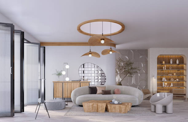 istock 3d rendering,3d illustration, Interior Scene and  Mockup,living room interior,sofa, armchair and lamp. 1460734578