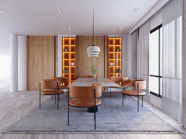 istock 3d rendering,3d illustration, Interior Scene and  Mockup,kitchen and dining corner,concrete floor,kitchen with white walls. 1460734707