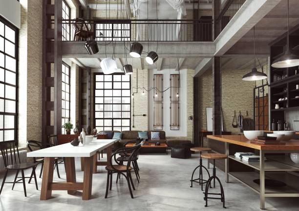 istock 3d rendered illustration of a loft open plan modern apartment 1460737142