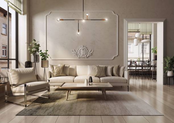 istock 3d rendered illustration of a modern and spacious living room with a comfortable sofa and armchair 1460737478