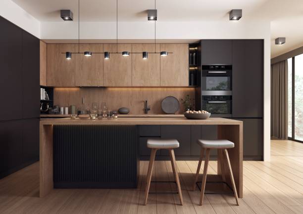 istock 3d rendered illustration of a modern spacious kitchen with a free-standing kitchen island 1460737485