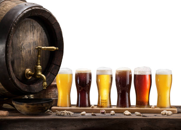 istock Collection of different chilled beer, beer cask isolated on white background. 1460740330