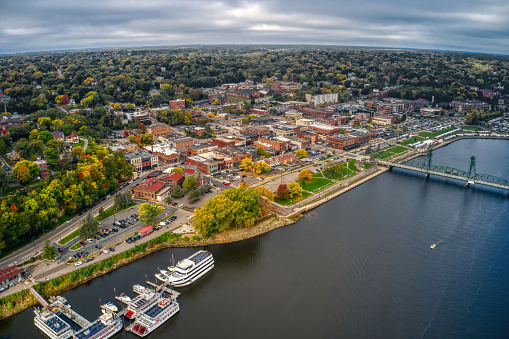 An aerial view of the Twin Cities Suburb of Stillwater, Minnesota