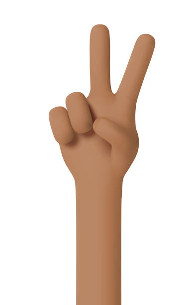 istock Victory hand gesture. African American hand. Fingers show the number two. Hand gesture 3D cartoon friendly funny style isolated on white background. 3d vector illustration 1460745535
