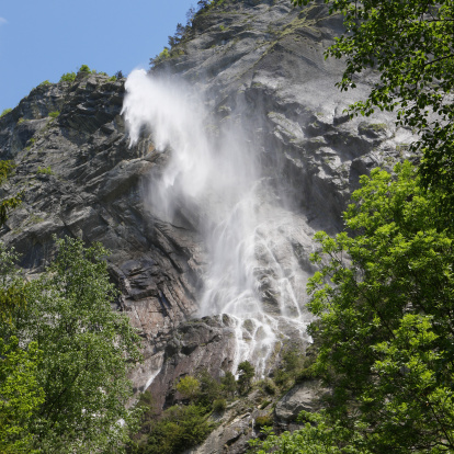 The spectacular waterfall in the French alps, near Mont Blanc