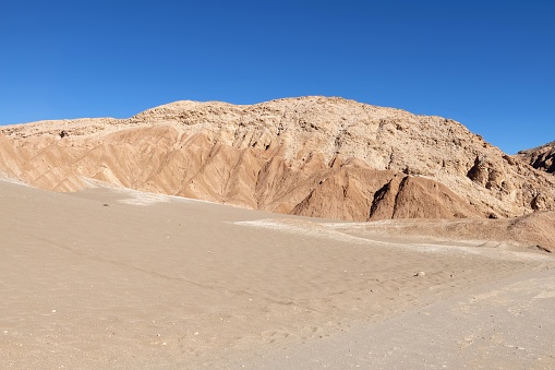 San Pedro de Atacama, Chile, December 3, 2018: View of the Death valley near San Pedro de Atacama. It is not as crowded by tourists as the nearby Moon Valley.
