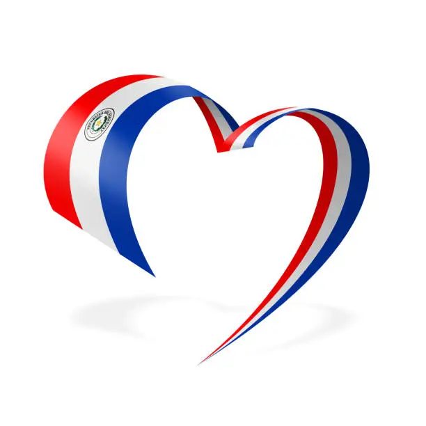 Vector illustration of Paraguay - Ribbon Heart Flag. Paraguayan Heart Shaped Flag. Stock Vector Illustration