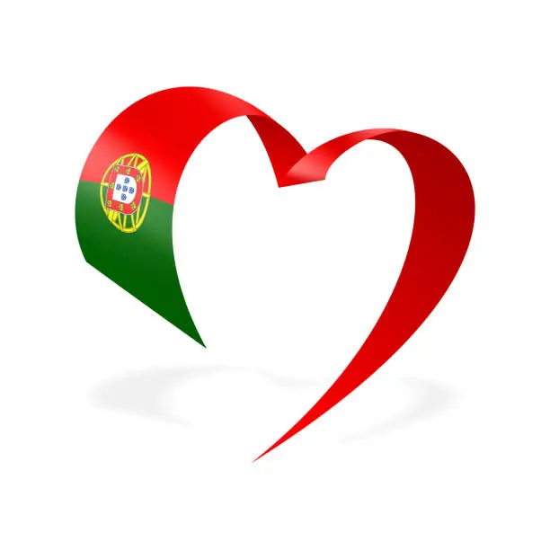 Vector illustration of Portugal - Ribbon Heart Flag. Portuguese Heart Shaped Flag. Stock Vector Illustration