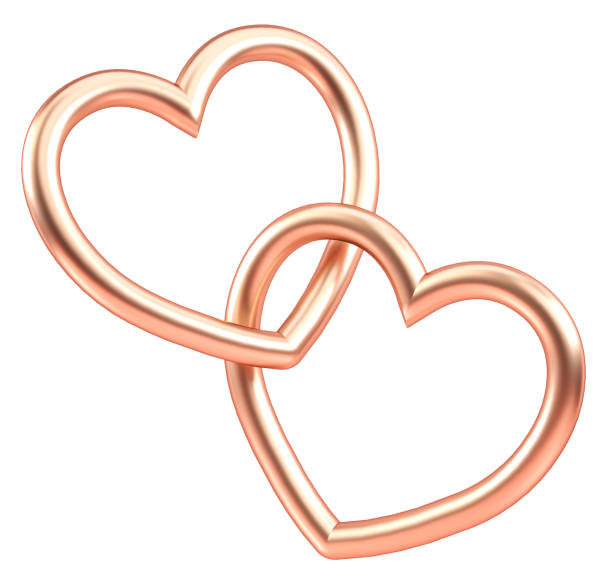 istock Two linked golden hearts rings isolated on a white background. Cut out object in 3D illustration with Valentines and love concept 1460754484