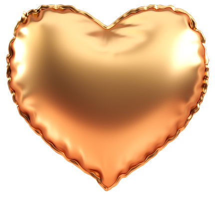 Golden heart balloon isolated on a white background. Cut out object in 3D illustration with Valentines and love concept
