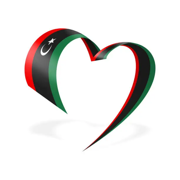 Vector illustration of Libya - Ribbon Heart Flag. Libyan Heart Shaped Flag. Stock Vector Illustration