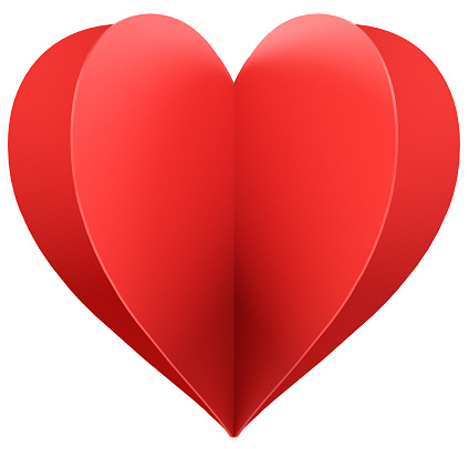 Red paper heart isolated on a white background. Cut out object in 3D illustration with Valentines and love concept