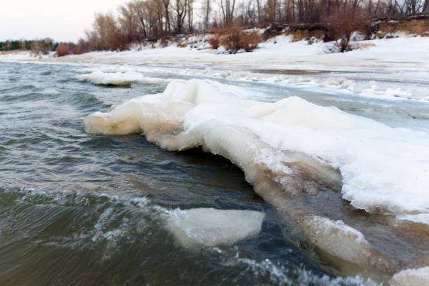Spring ice drift on the northern river.