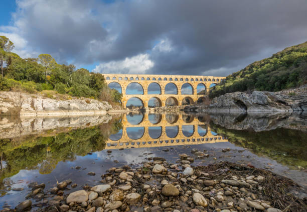Pont du Gard - ancient roman aqueduct in southern France stock photo