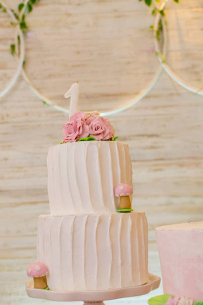 istock Beautiful two tier white cream cake 1460758351