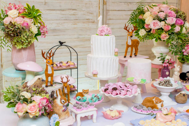 istock Luxurious table of sweets and birthday cake 1460759104