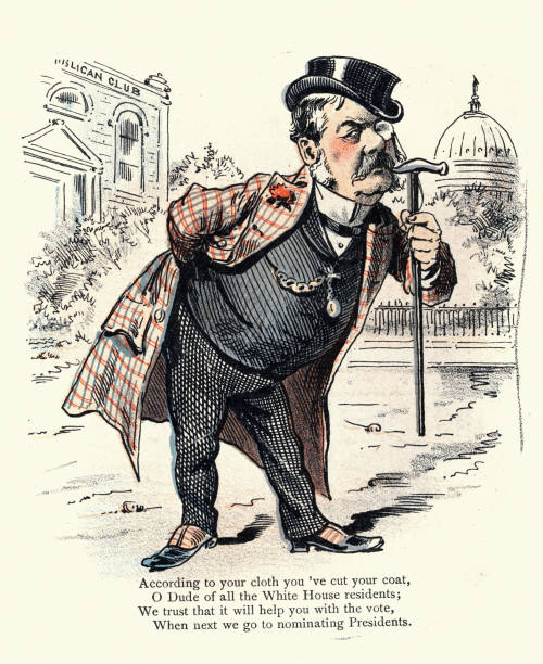 Grover Cleveland, Caricature of an American politician in the run up to the 1884 United States presidential election Vintage illustration Grover Cleveland, Caricature of an American politician in the run up to the 1884 United States presidential election grover cleveland stock illustrations