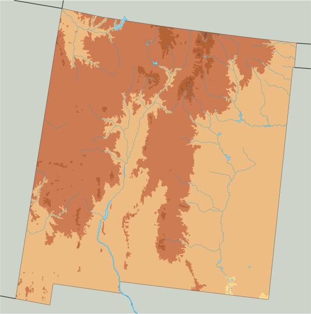illustrazioni stock, clip art, cartoni animati e icone di tendenza di mappa fisica del nuovo messico altamente dettagliata. - rio grande illustrations