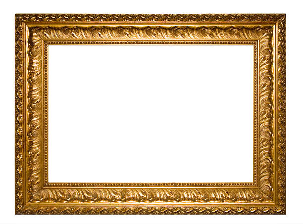 Ornate gold frame isolated on a white background  stock photo