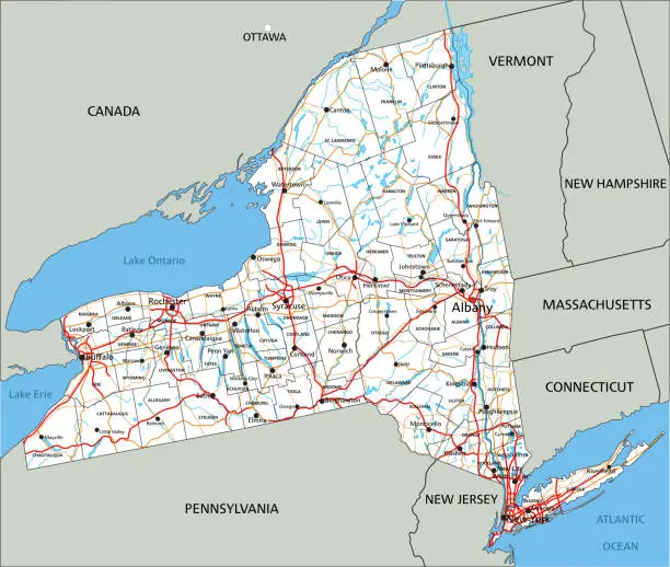 Vector illustration of High detailed New York road map with labeling.