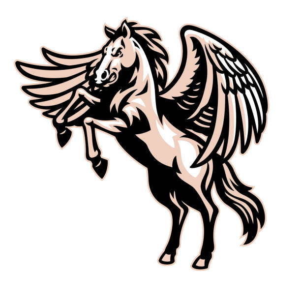 stojąca skrzydlata biała maskotka konia - pegasus horse symbol mythology stock illustrations