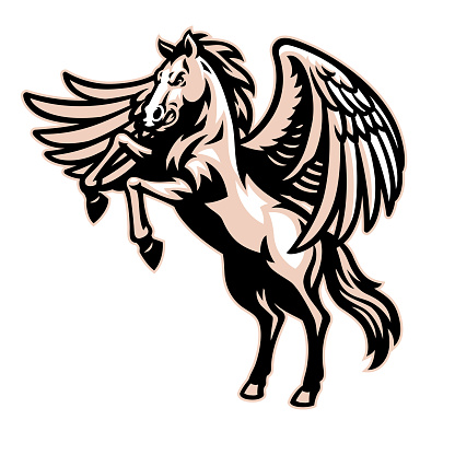 Vector of Standing Winged White Horse Mascot