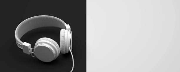 music headphones as audio equimpent - 3d illustration - equimpent imagens e fotografias de stock