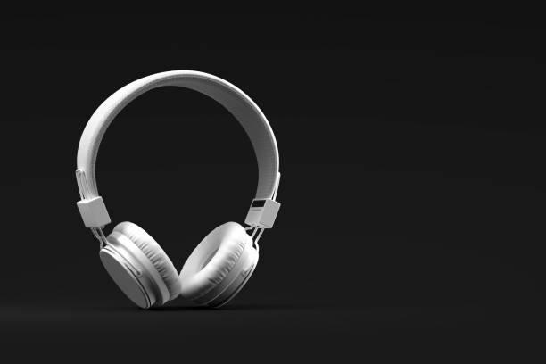 music headphones as audio equimpent - 3d illustration - equimpent imagens e fotografias de stock